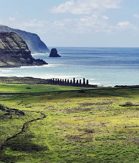Sofia Quaglia More than 90% of standing moai are positioned along the coast, where they are at risk from rising sea levels and extreme weather events (Credit: Sofia Quaglia)