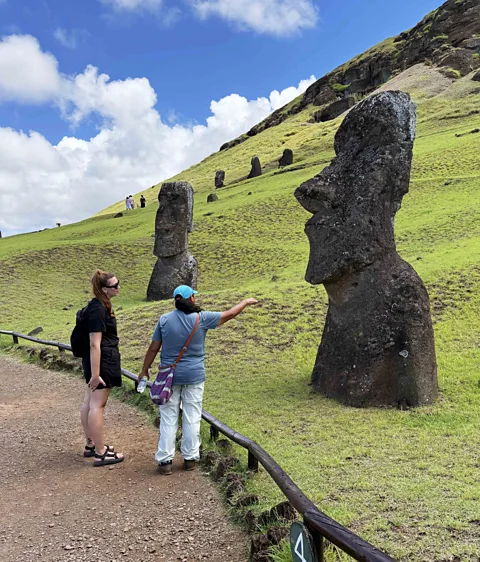Sofia Quaglia Local restorers are exploring ways to protect and restore the moai (Credit: Sofia Quaglia)