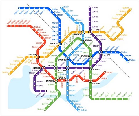 Metro underground, subway transport system map, vector plan with city lines.