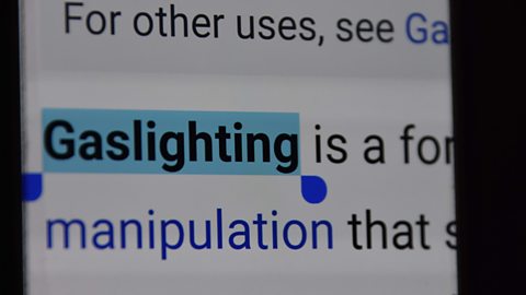An online definition of the word gaslighting with the term highlighted in light blue.