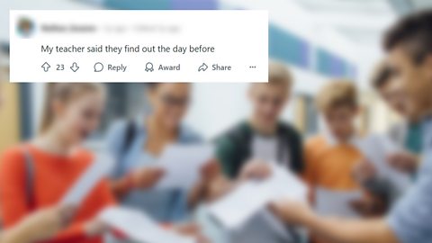 Image showing a social media post from someone claiming their teacher told them they found out the exam results the day before the pupils do 