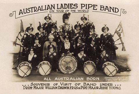 An advertisement for an Australian Ladies Pipe Band.