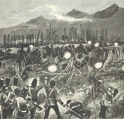 Illustration of the Battle of Gate Pā, 1864.