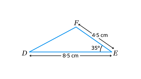A triangle with side DE labelled 8·5 cm, side FE labelled 4·5 cm and angle DEF labelled as 35°.