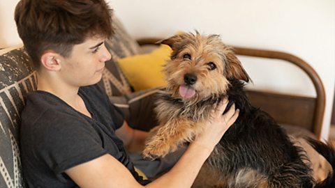 Teenager with dog.