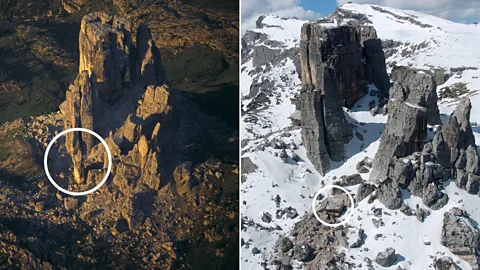 Bandion.it The Five Towers before and after one tower collapsed (Credit: Bandion.it)