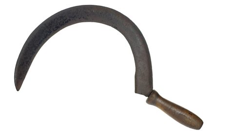 An old rusty sickle on a white background