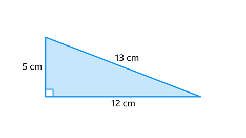 A blue right angled triangle with the side 5cm, 13cm and 12cm.
