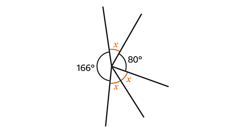 3x equals 360 degrees minus (166 degrees plus 80 degrees)