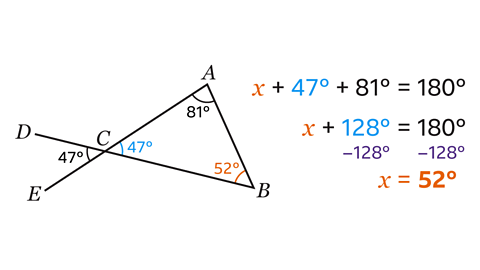 Angles in triangle ABC equal 47 degrees, 81 degrees and 52 degrees