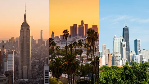 Getty Images New York, LA and Chicago skylines side by side (Credit: Getty Images)