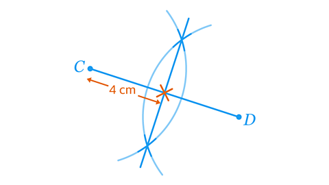 A perpendicular bisector at exactly 4 centimetres through the line CD
