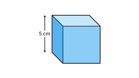 A blue cube with a height of 5 cm.