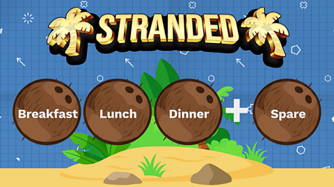 A sum written on coconuts: breakfast + lunch + dinner + Spare