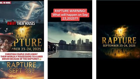 An image showing different TikTok responses to claims that the Rapture is happening in September 2025