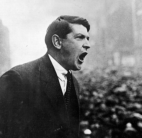 Michael Collins delivering a speech in Dublin, 1921.