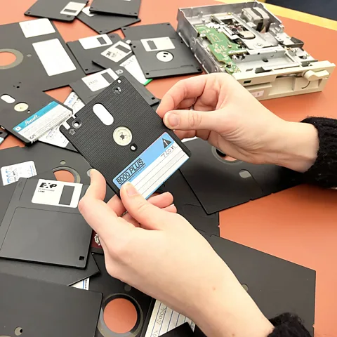 Cambridge University Library Rare floppies like this three-inch Amstrad disk have been particularly difficult for the team to get at the information they hold (Credit: Cambridge University Library)