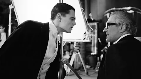 Apple TV+ Scorsese with star Leonardo DiCaprio on the set of The Aviator (2004) (Credit: Apple TV+)