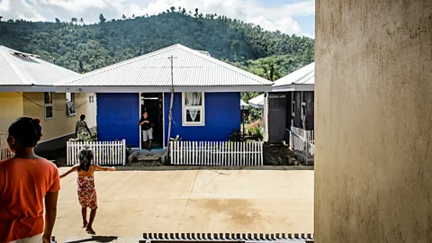 Base Bahay Base Bahay built some 20 houses in the neighbourhood of Palanog, Tacloban, in the Philippines using its cement bamboo frame technology (Credit: Base Bahay)
