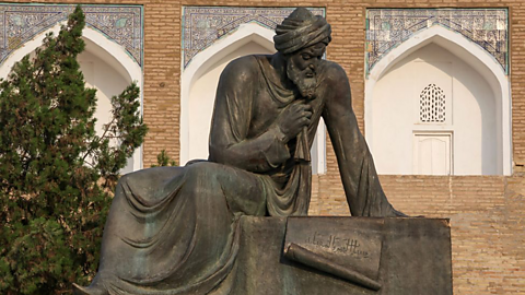 A statue of Al-Khwarizmi, a Muslim mathematician.