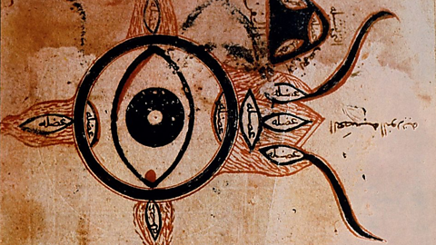 An illustration of the human eye from an early Islamic medical book.