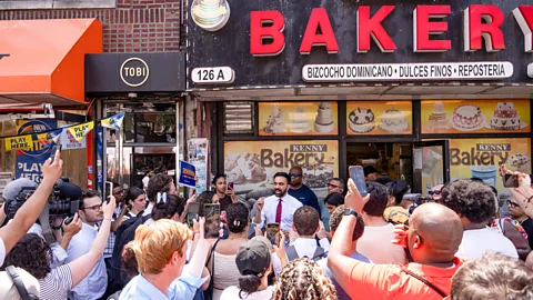 Getty Images Mamdani has frequently campaigned at delis, bakeries and corner store bodegas (Credit: Getty Images)