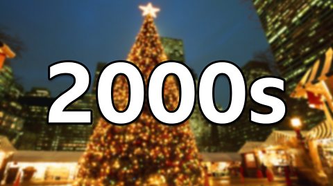 A blurred 2003 image of a Christmas tree, with '2000s' superimposed over the top