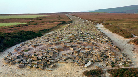 A photo of a Roman road at Wheeldale Moor in North Yorkshire.