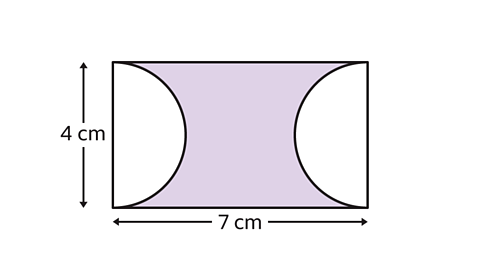 Rectangle with length of 7 centimetres and height of 4 centimetres. There are two half-circles cutting into each end of the rectangle.