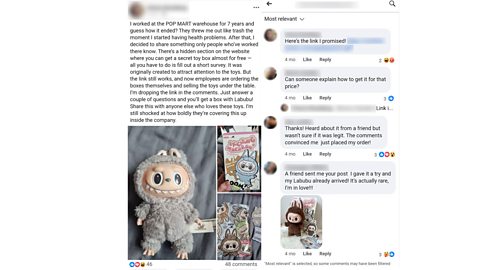 A scam Facebook post about Labubus.