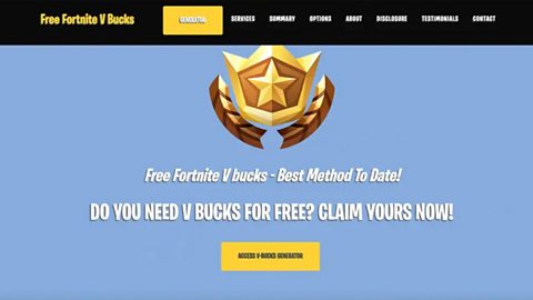 A webpage offering free V Bucks.