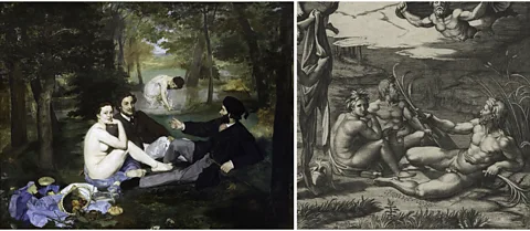 Getty Images/ The Metropolitan Museum of Art Manet's Le Déjeuner sur l'Herbe depicted a modern-day picnic with figures based on Raphael's artwork The Judgment of Paris 
(Credit: Getty Images/ The Metropolitan Museum of Art)