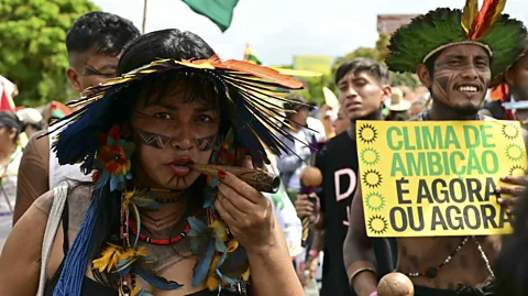 Getty Images Indigenous people protested against the destruction of the Amazon at the COP30 climate talks in Brazil this year (Credit: Getty Images)