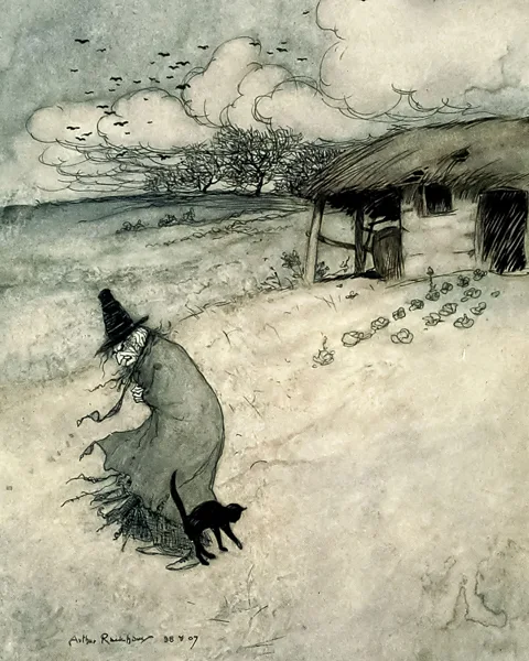 Alamy In The Ingoldsby Legends (1907) Arthur Rackham's illustrations portray the sorceress in black cloak and tall black hat (Credit: Alamy)
