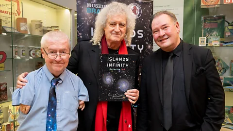 Paul Harmer Derek Ward Thompson, Sir Brian May and J-P Metsaivanio at the launch of Islands in Infinity: Galaxies 3D launch (Credit: Paul Harmer)