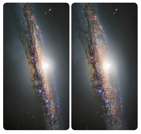 J-P Metsaivanio This dramatic picture of galaxy NGC 1055 clearly shows dark lanes, made up of cosmic dust (Credit: J-P Metsaivanio)