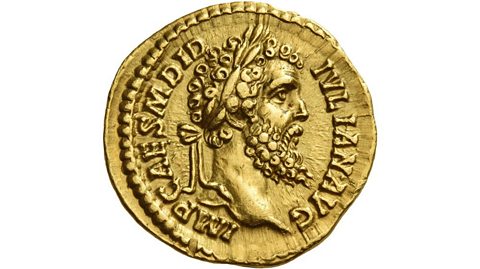 A gold coloured Roman coin of Emperor Didius Julianus minted during his 66 day reign in AD193