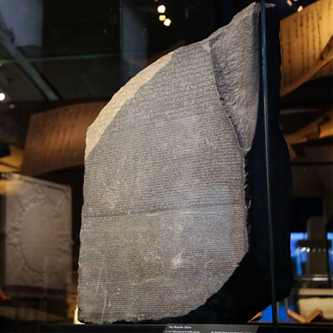 A photo of the Rosetta Stone in the British Museum