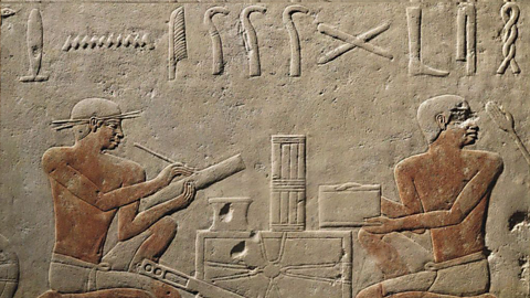 A photo of two scribes from a relief From Mastaba Of Akhethotep At Saqqara