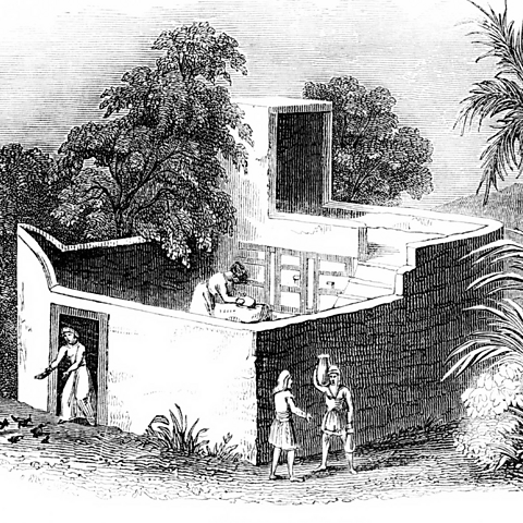 An illustration from 1838 showing an Ancient Egyptian house.