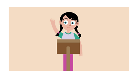 An illustration of a child standing at a podium waving. 