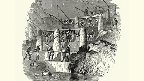 A 19th century illustration of a shaduf in Ancient Egypt. 