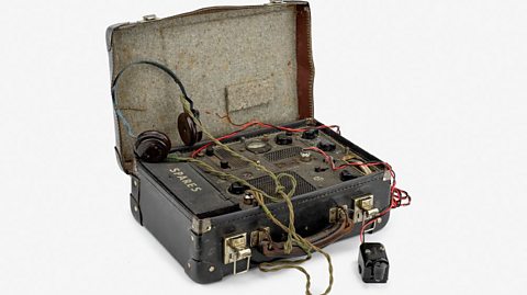 A copy of a World War ll wireless disguised as a suitcase, used by spies in occupied Europe