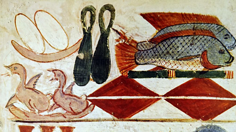 An artwork from an Ancient Egyptian tomb showing food.