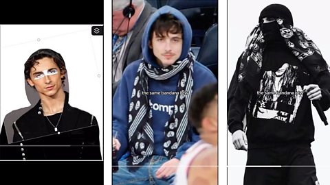 An image showing three different shots from TikTok alleging the rapper EsDeeKid and actor Timothee Chalamet are the same person