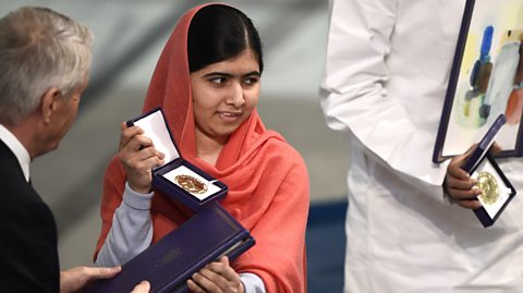 Malala Yousafzai receiving the Nobel peace prize