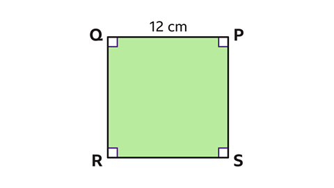Square PQRS with sides of twelve centimetres