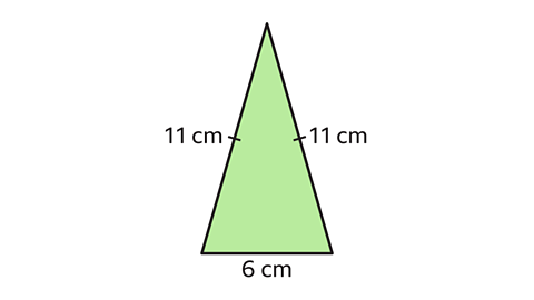 An isosceles triangle with a base of 6 cm and sides of 11 cm