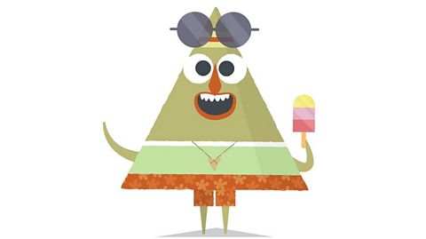 Mrs Triangle wearing sunglasses and eating an ice lolly