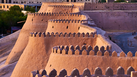A photo of the walls of the Ancient city of Khiva, Uzbekistan.